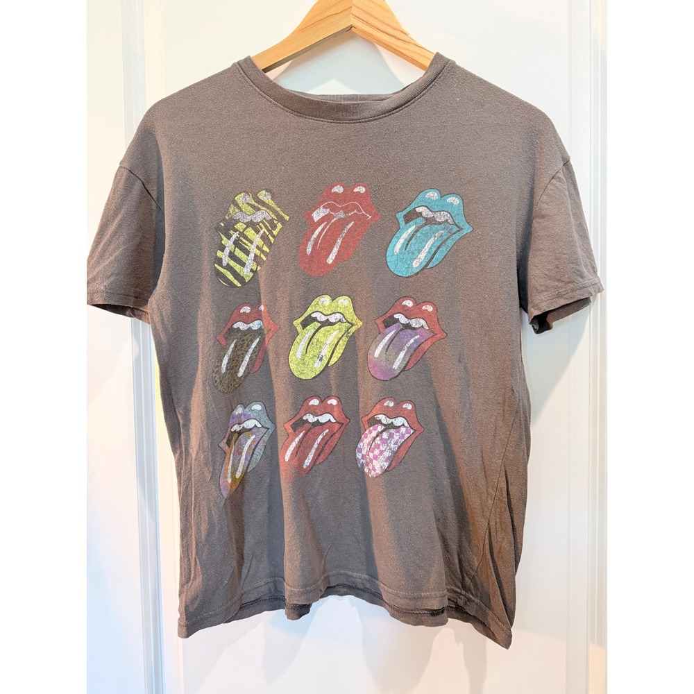 The Rolling Stones Graphic T-Shirt Grey Multi Tongue Logo Cotton Band Tee Small